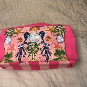 Estée Lauder under the sea pink make up bag palm tree jelly fish beach ball